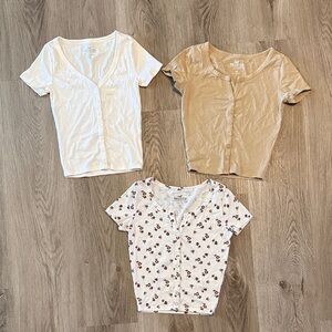 Hollister Short-Sleeve Button Crop Tops - White, Tan & Floral